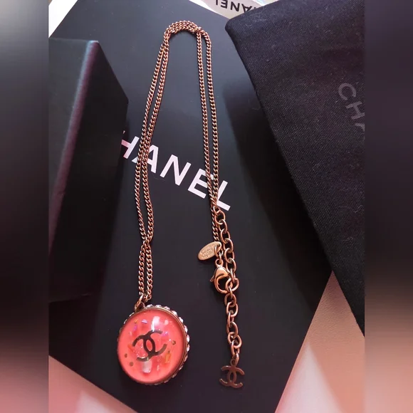 CHANEL Pink CC Confetti Pendant Necklace! - Picture 4 of 14